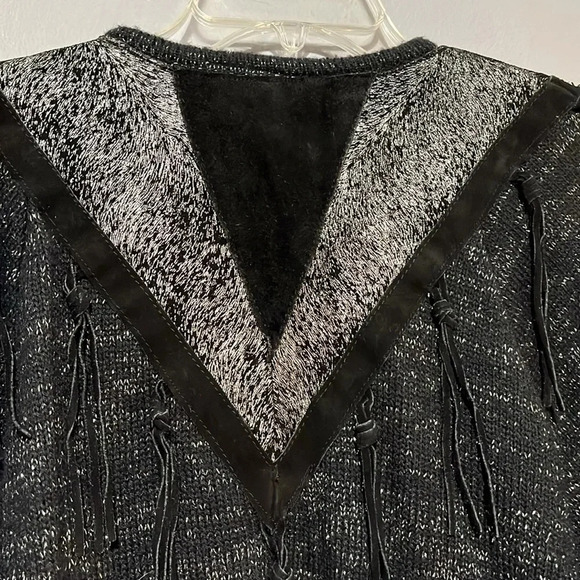 Pioneer Wear | Vintage sparkly sweater w/suede leather detail/tassels women L - Picture 10 of 12